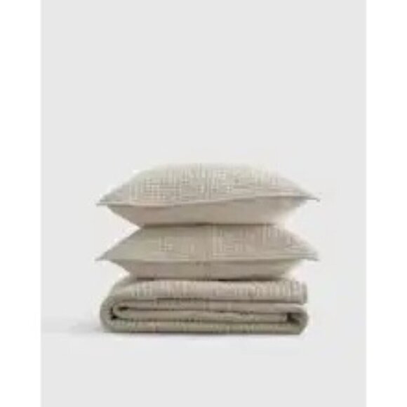 Quince European Linen Cotton Stitch Quilt 3PC Set Color Natural Size Full/Queen - Picture 8 of 9